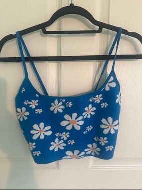 PacSun Blue Daisy Knit Crop Top